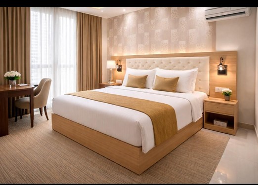 Spacious Super Deluxe Room with modern furnishings and comfortable bedding